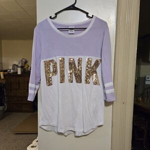 Victoria's Secret PINK gold bling sequin tee size large in great condition